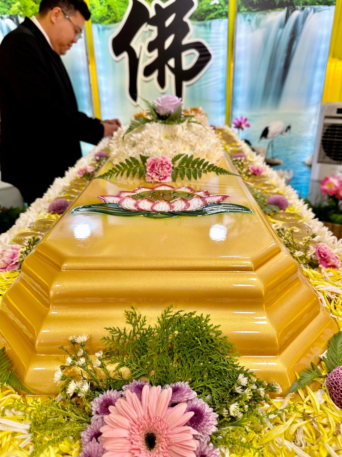 Floral arrangement being prepared by Blessed Memorial Funeral Service.